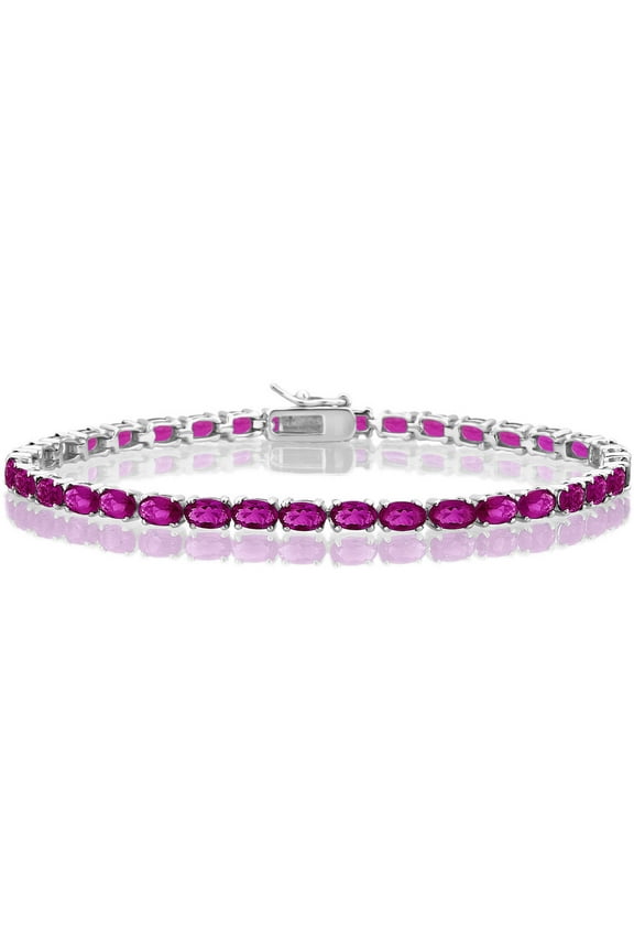 Created Ruby Gemstone Women's Tennis Bracelet in Sterling Silver, 7.5"