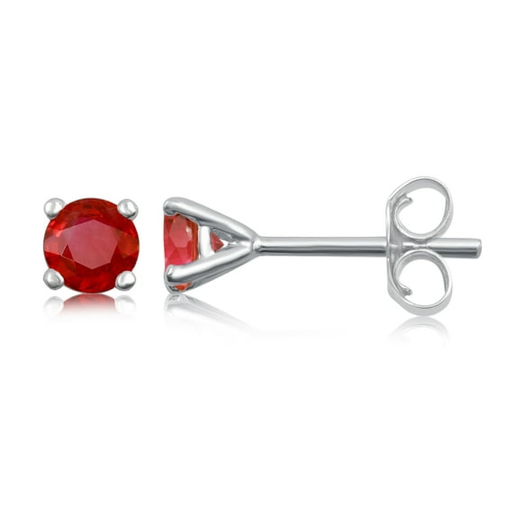 Arista Created Ruby Women's Four Prongs Stud Earrings in Sterling Silver