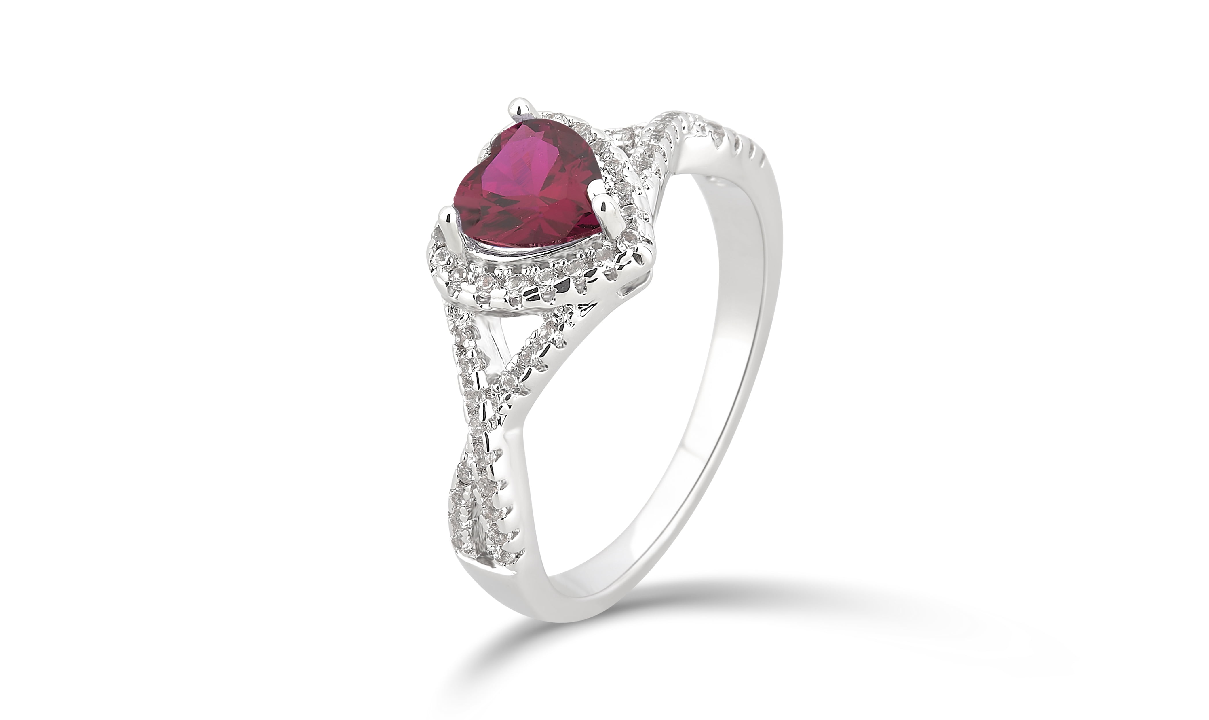 Arista Created Ruby and White Sapphire Women's Fashion Engagement Ring in Silver Overlay Brass