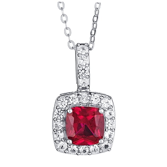 Arista Created Ruby and White Sapphire Women's Halo Pendant in Sterling Silver, 18"