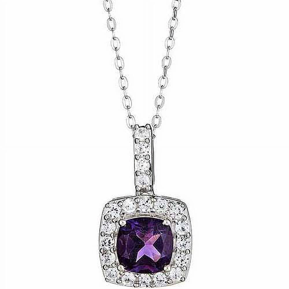 Arista Created Square Amethyst and Round White Sapphire Sterling Silver Women's Halo Pendant, 18"