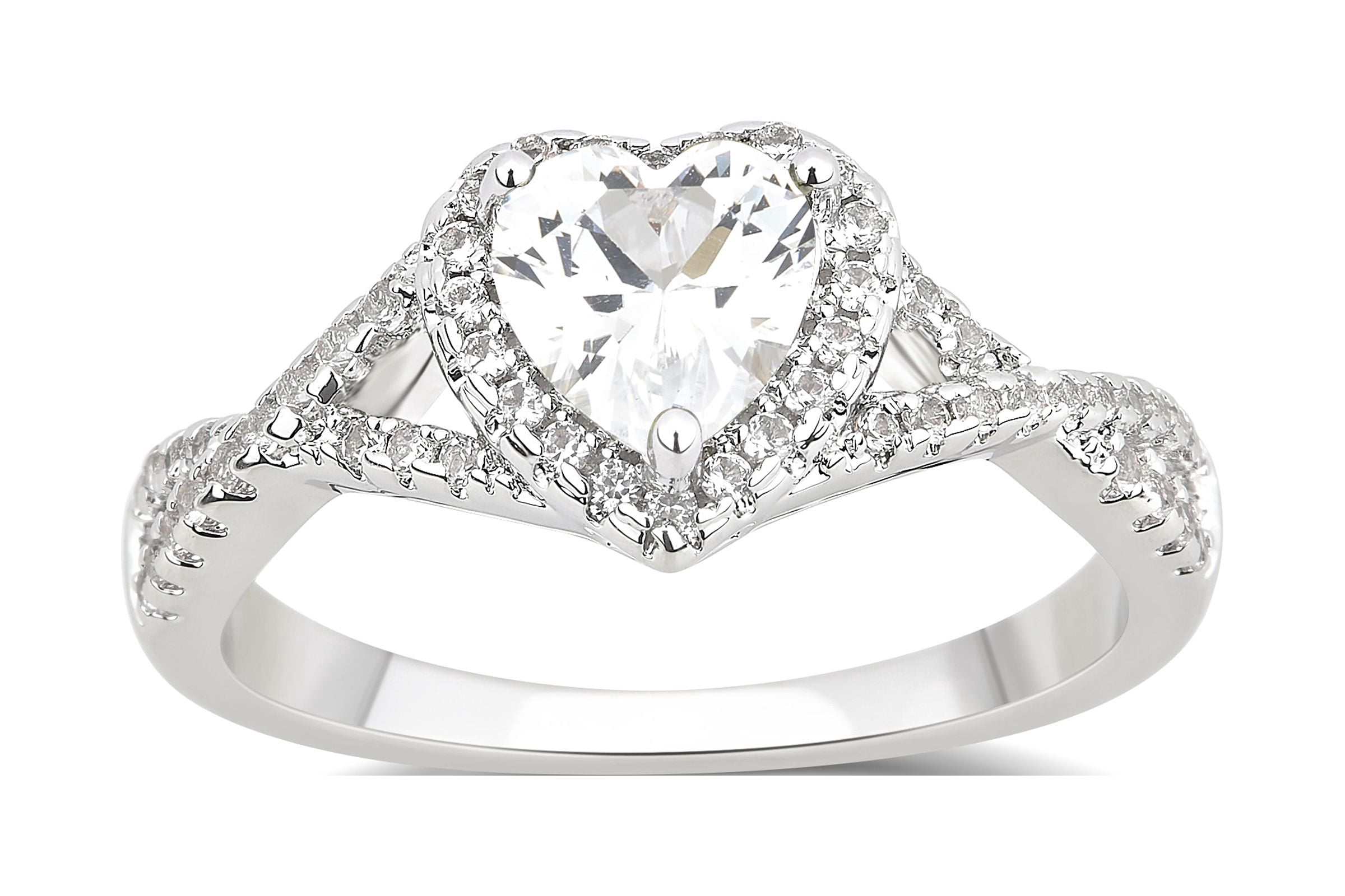 Arista Created White Sapphire Women's Fashion Engagement Ring in Silver Overlay Brass