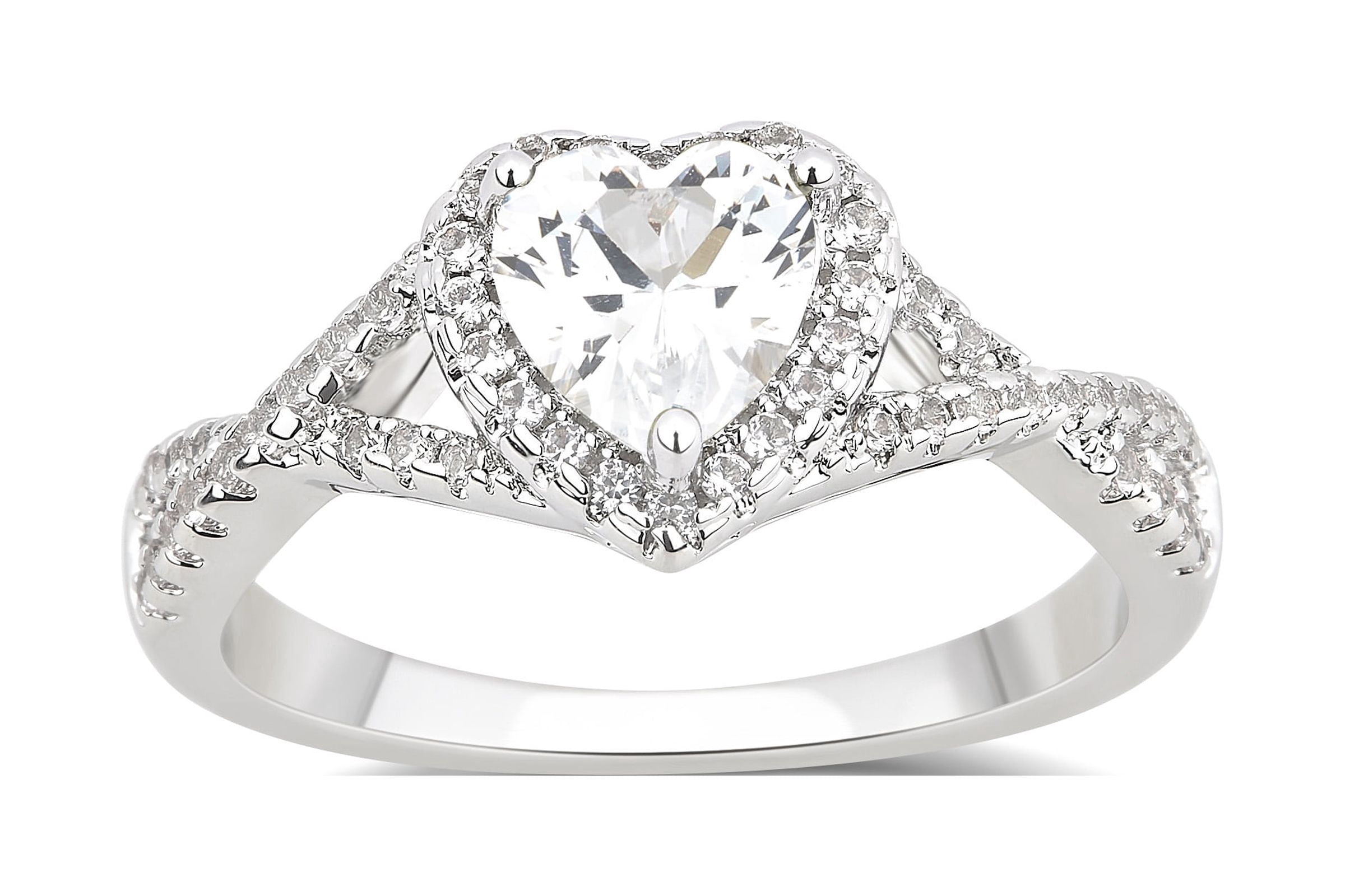 Arista Created White Sapphire Women's Fashion Engagement Ring in Silver Overlay Brass