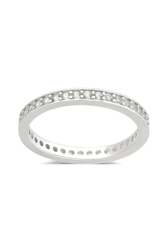 Created White Sapphire Women's Fashion Eternity Wedding Band in Silver Overlay Brass