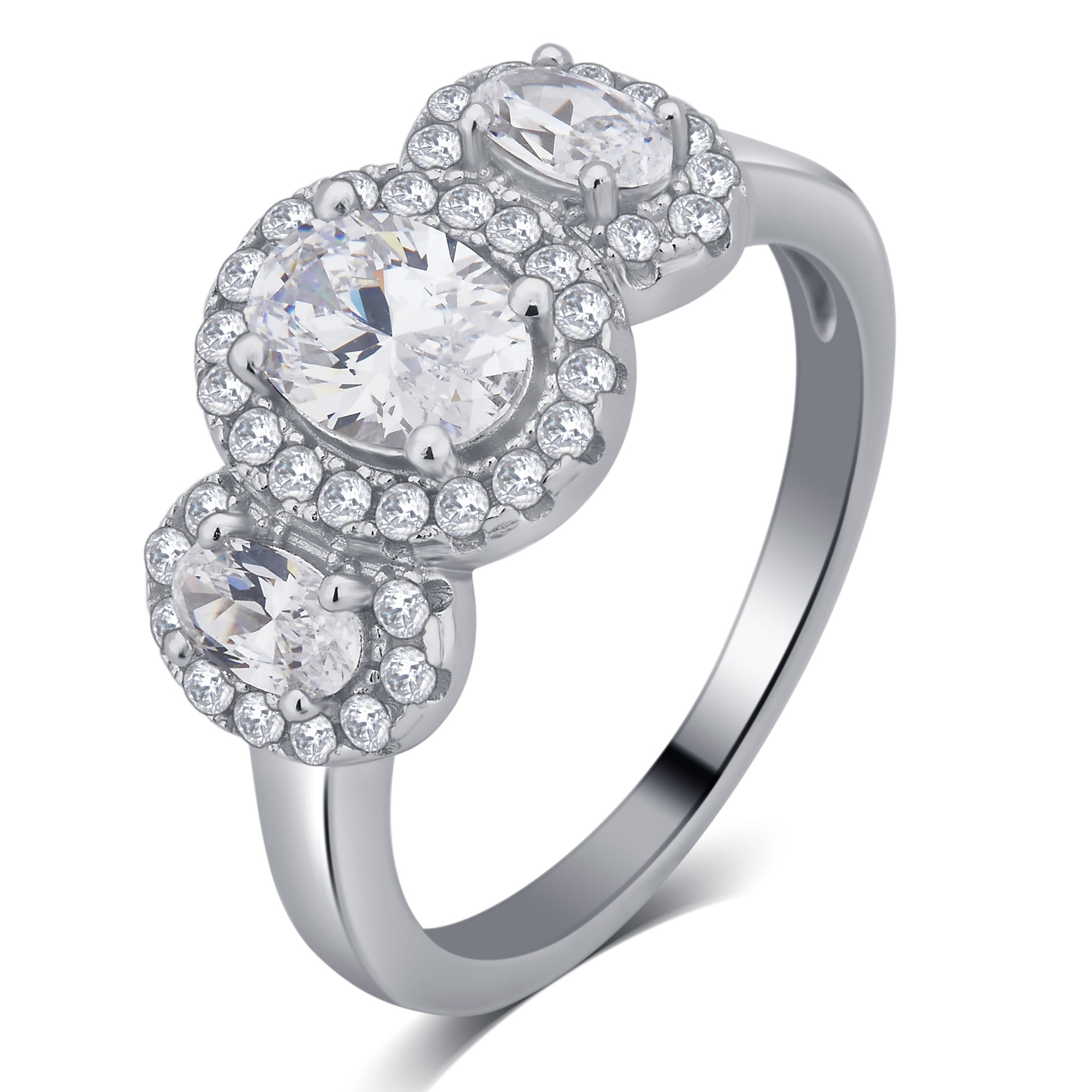 Arista Cubic Zirconia 3 Stone Cluster Engagement Ring in Sterling Silver