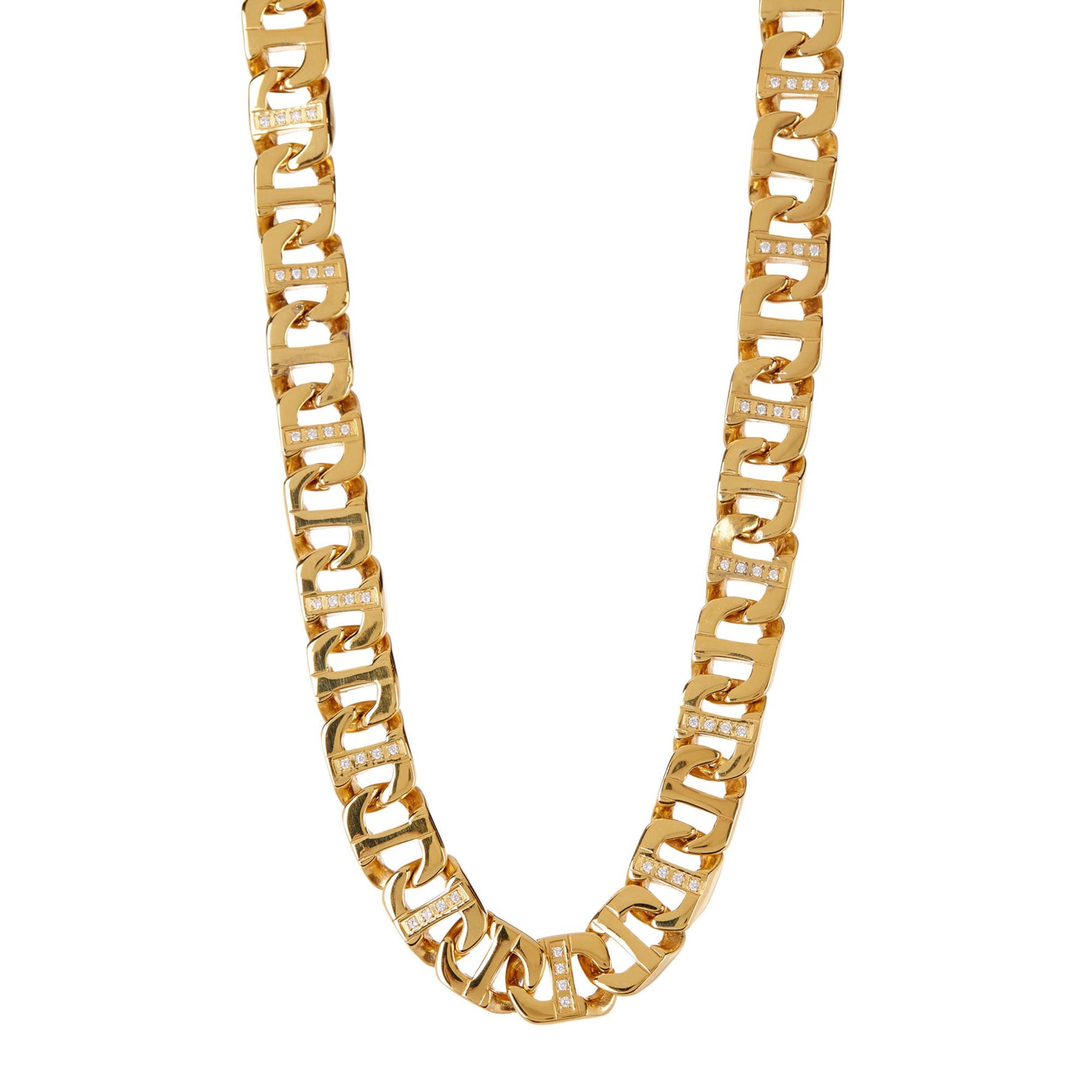Arista Cubic Zirconia Diamonds Anchor Link Chain Men's Necklace in Gold Plated Stainless Steel, 24"