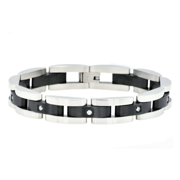 Arista Cubic Zirconia Diamonds Men's Bracelet in Black Plated Stainless Steel, 8.5"
