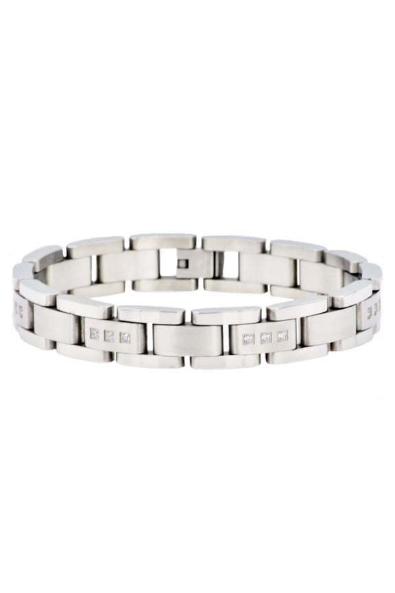 Cubic Zirconia Diamonds Men's Bracelet in Stainless Steel, 8.5"