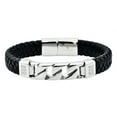 thumbnail image 1 of Arista Cubic Zirconia Diamonds Men's Imitation Curb Link Bracelet in Black Leather And Stainless Steel, 8", 1 of 3