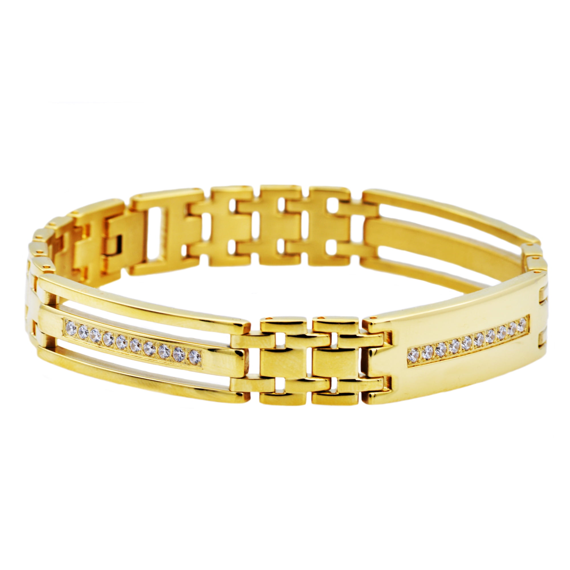 Arista Cubic Zirconia Diamonds Men's Link Bracelet in Black Plated Stainless Steel, 8.5"