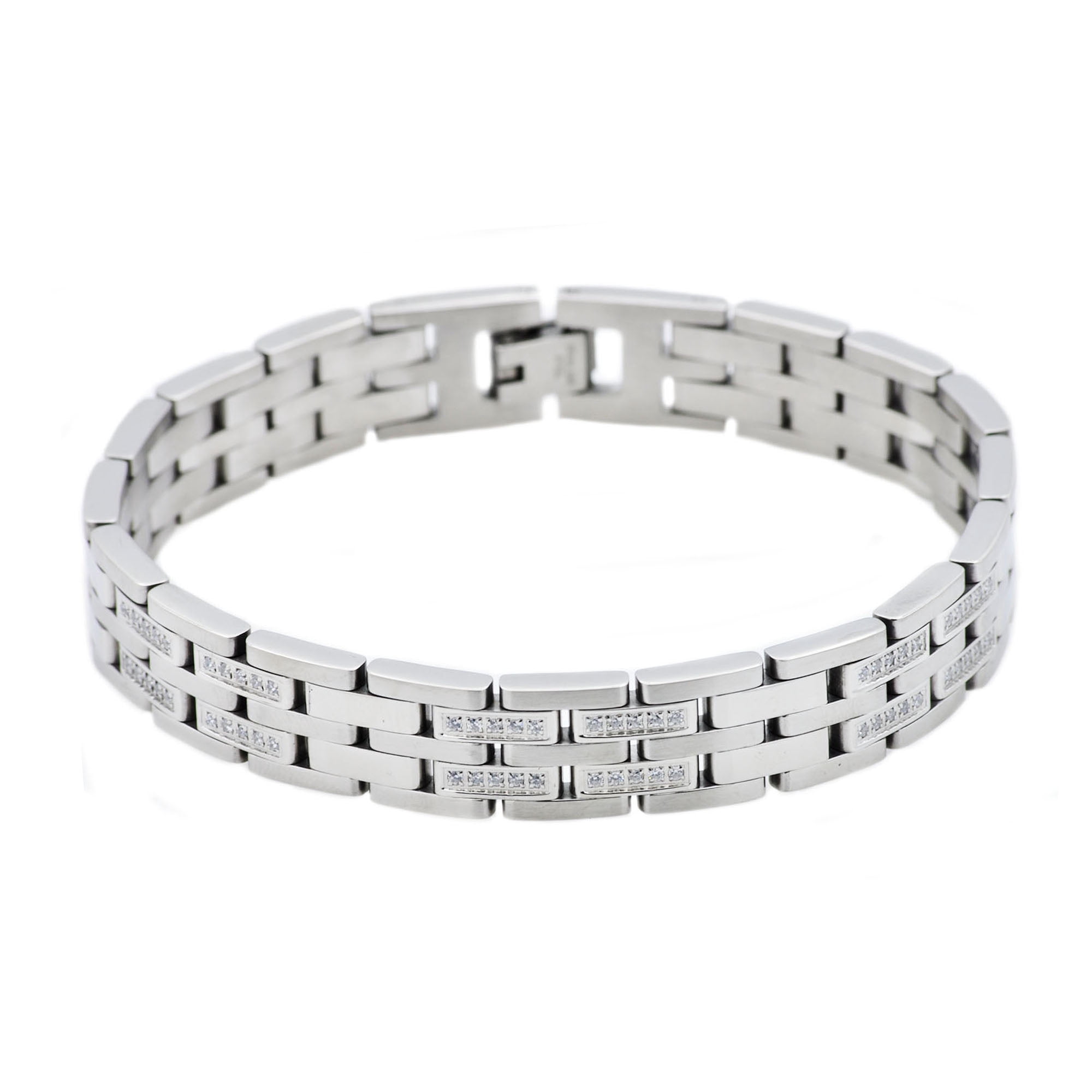 Arista Cubic Zirconia Diamonds studded Men's Bracelet in Stainless Steel, 8.5"
