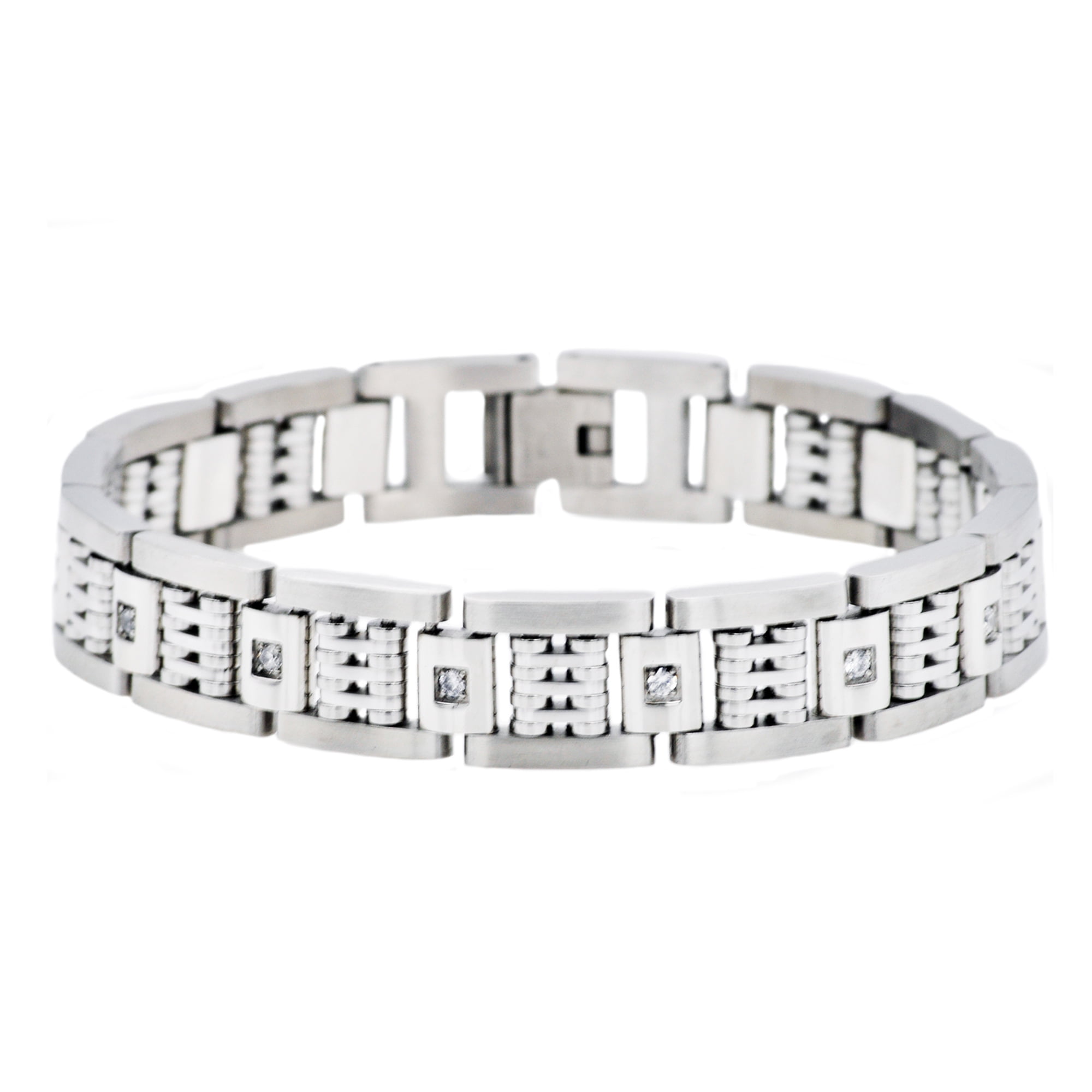 Arista Cubic Zirconia Men's Bracelet Diamonds in Stainless Steel, 8.5"