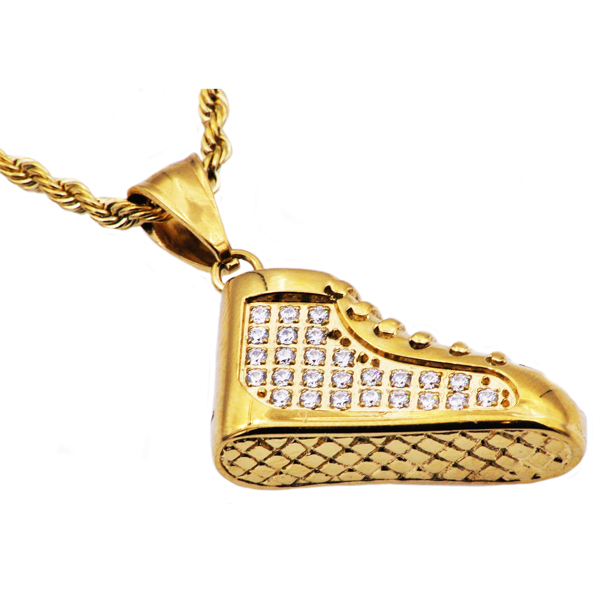Arista Cubic Zirconia Men s Sneaker Pendant Necklace in Gold