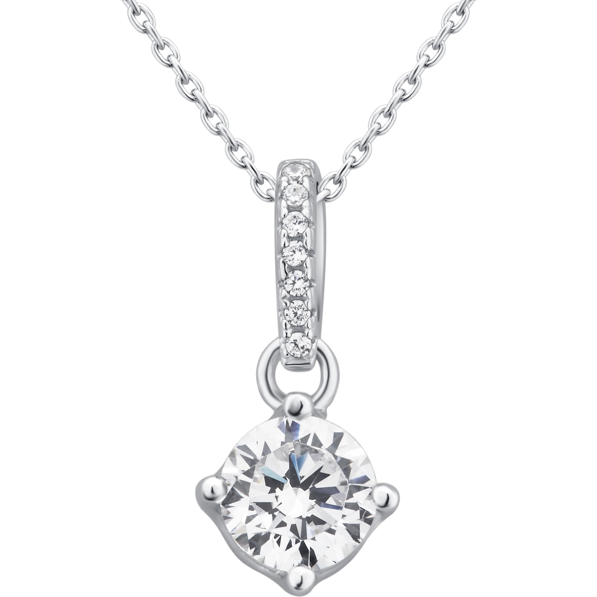 Arista Cubic Zirconia, Women's Solitaire Fashion Pendant in Sterling Silver, 18"