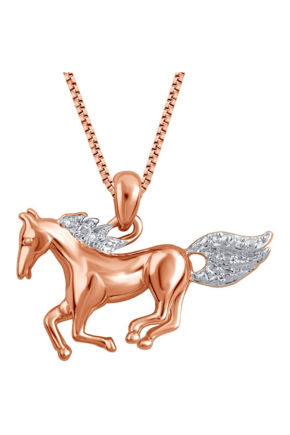 Diamond Accent 14K Rose-Tone Women's Horse Pendant in Brass, 18"
