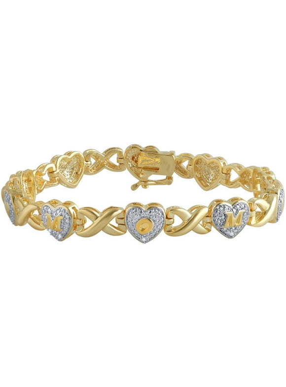 Arista Diamond Accent 14K Yellow Gold Plated Brass Mom Heart Infinity Bracelet,7.5"