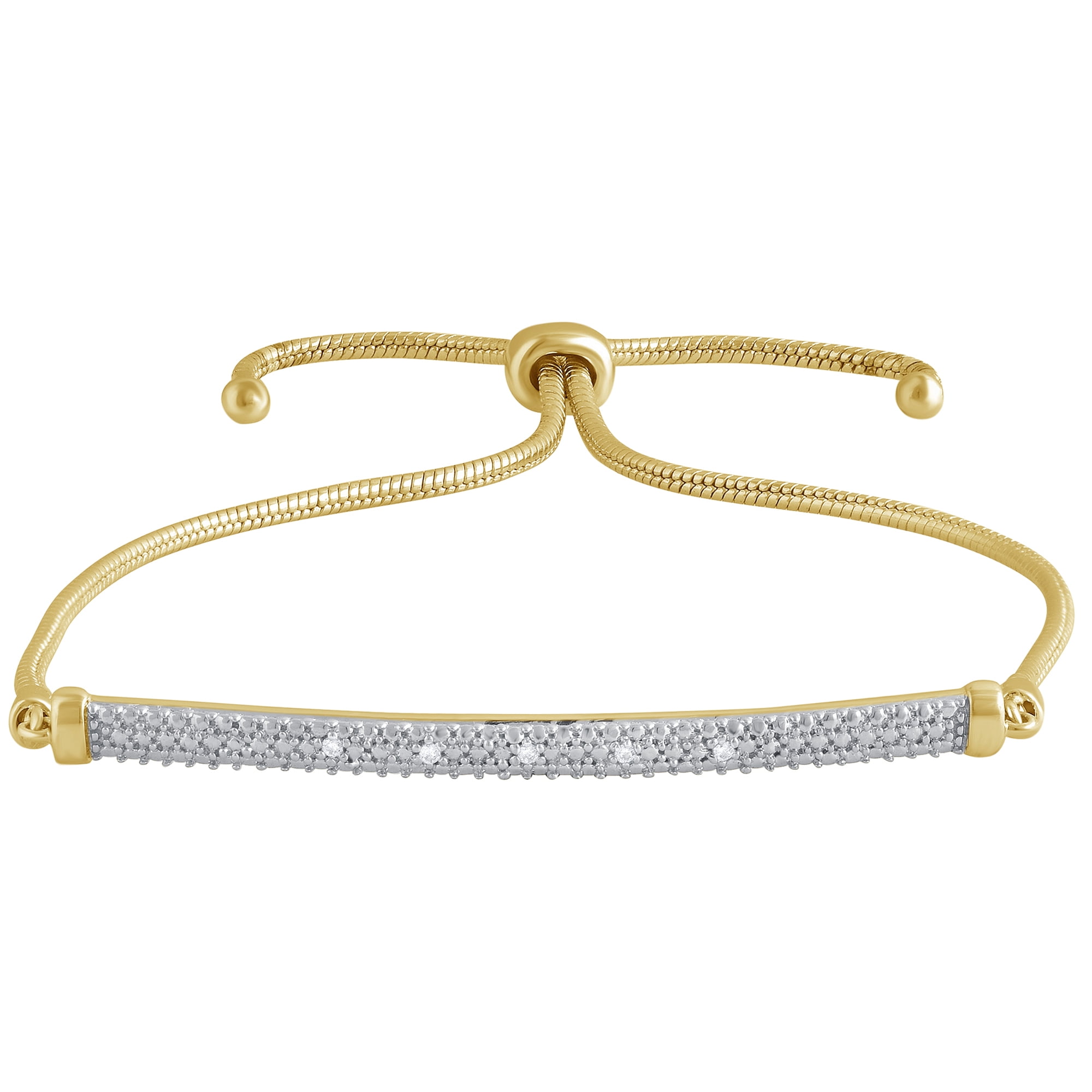 Arista Diamond Accent Adjustable Bolo Bar Bracelet in 14K Yellow Gold Tone over Brass, 8.5"