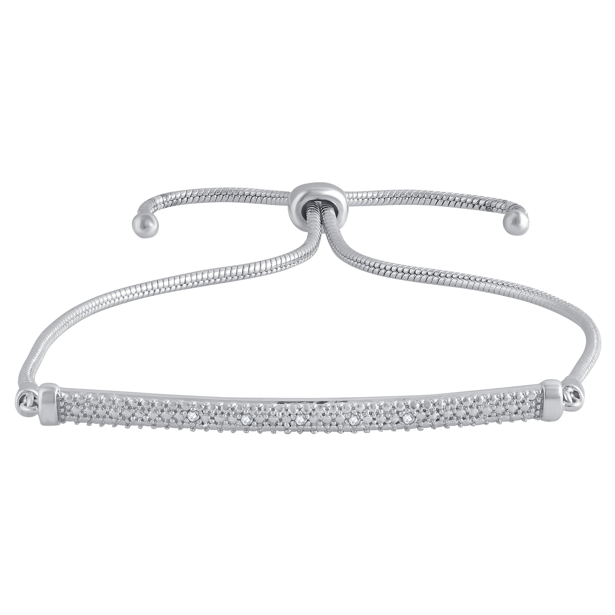 Arista Diamond Accent Adjustable Bolo Bar Bracelet in Silver over Brass, 8.5"