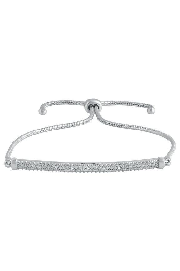 Diamond Accent Adjustable Bolo Bar Bracelet in Silver over Brass, 8.5"