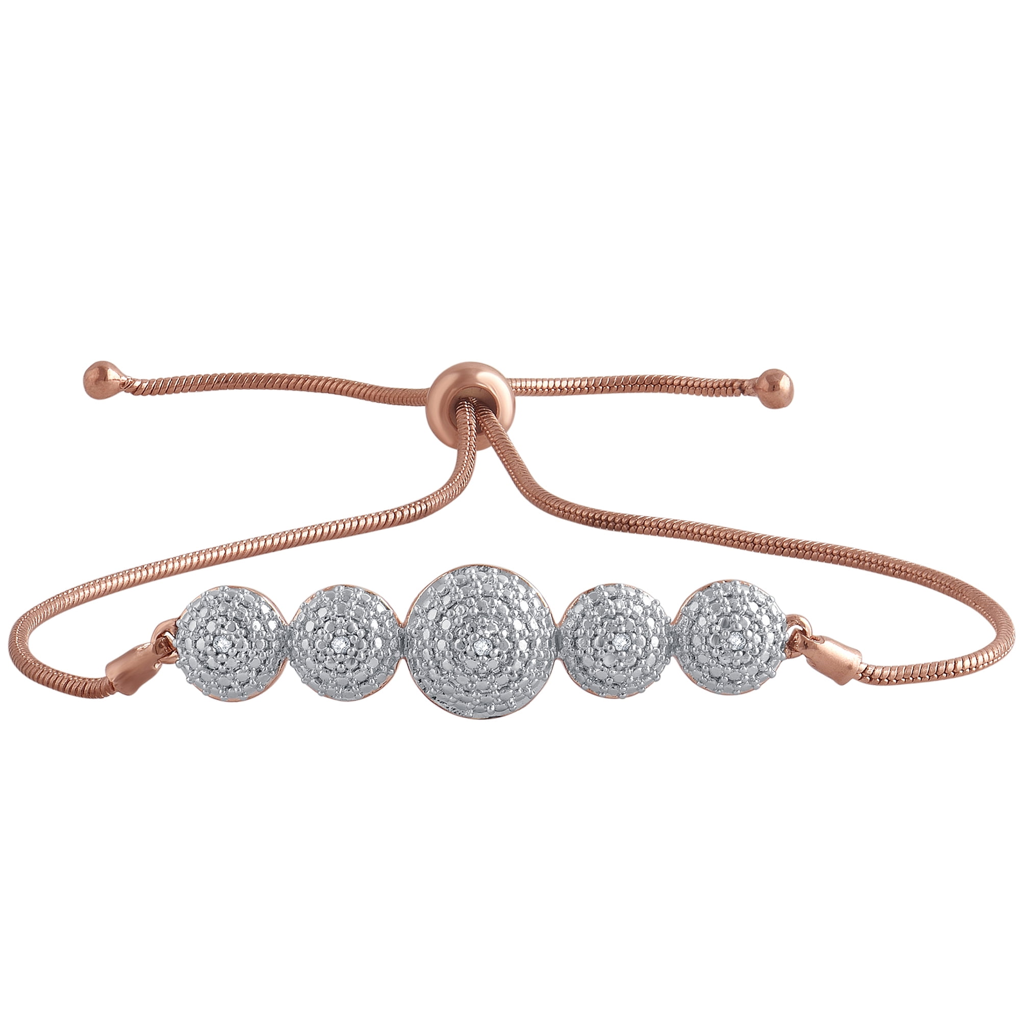Arista Diamond Accent Cluster Look Ball Fashion Adjustable Bolo Bracelet 14K Rose Gold Tone over Brass, 8.5"