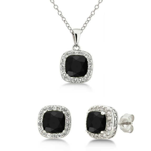 Arista Diamond Accent, Created Black Onyx & White Sapphire 3 Pcs Jewelry Set in Sterling Silver, 18"
