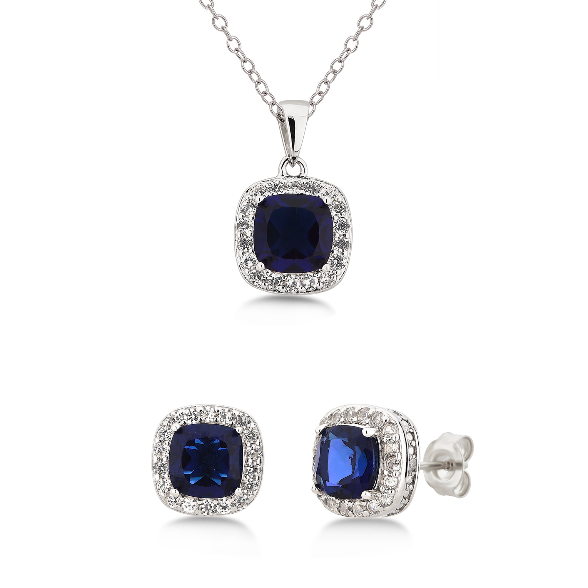 Arista Diamond Accent Created Blue Sapphire & White Sapphire Sterling Silver Women's Ring, Earring & Pendant Set, 18"