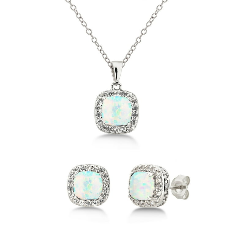 Sterling Silver Created White Opal & Diamond Accent Earrings Sterling Silver Created White Opal & Diamond Accent Earrings
