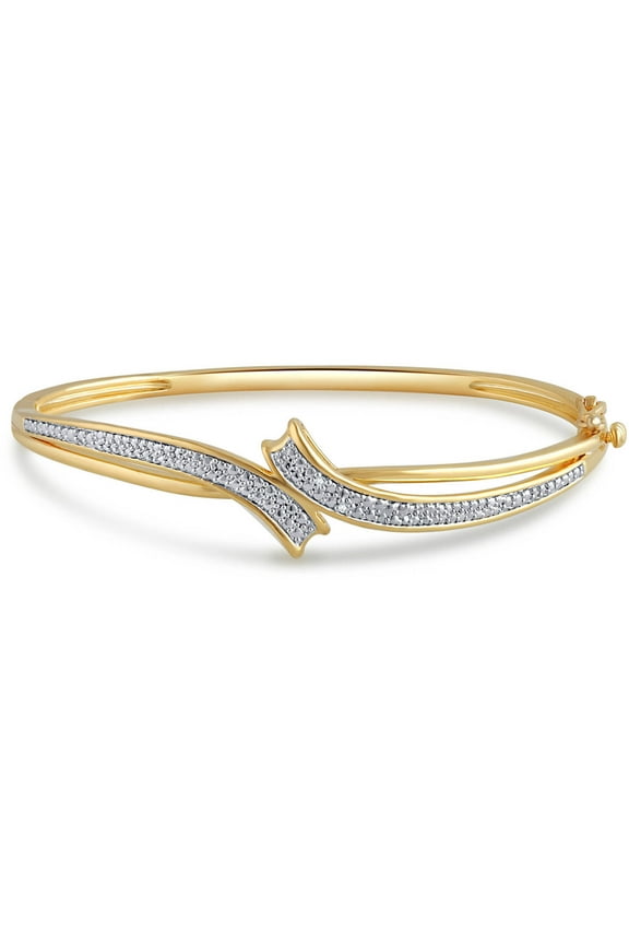 Diamond Accent Fashion Bangle in 14K Yellow Gold over Brass