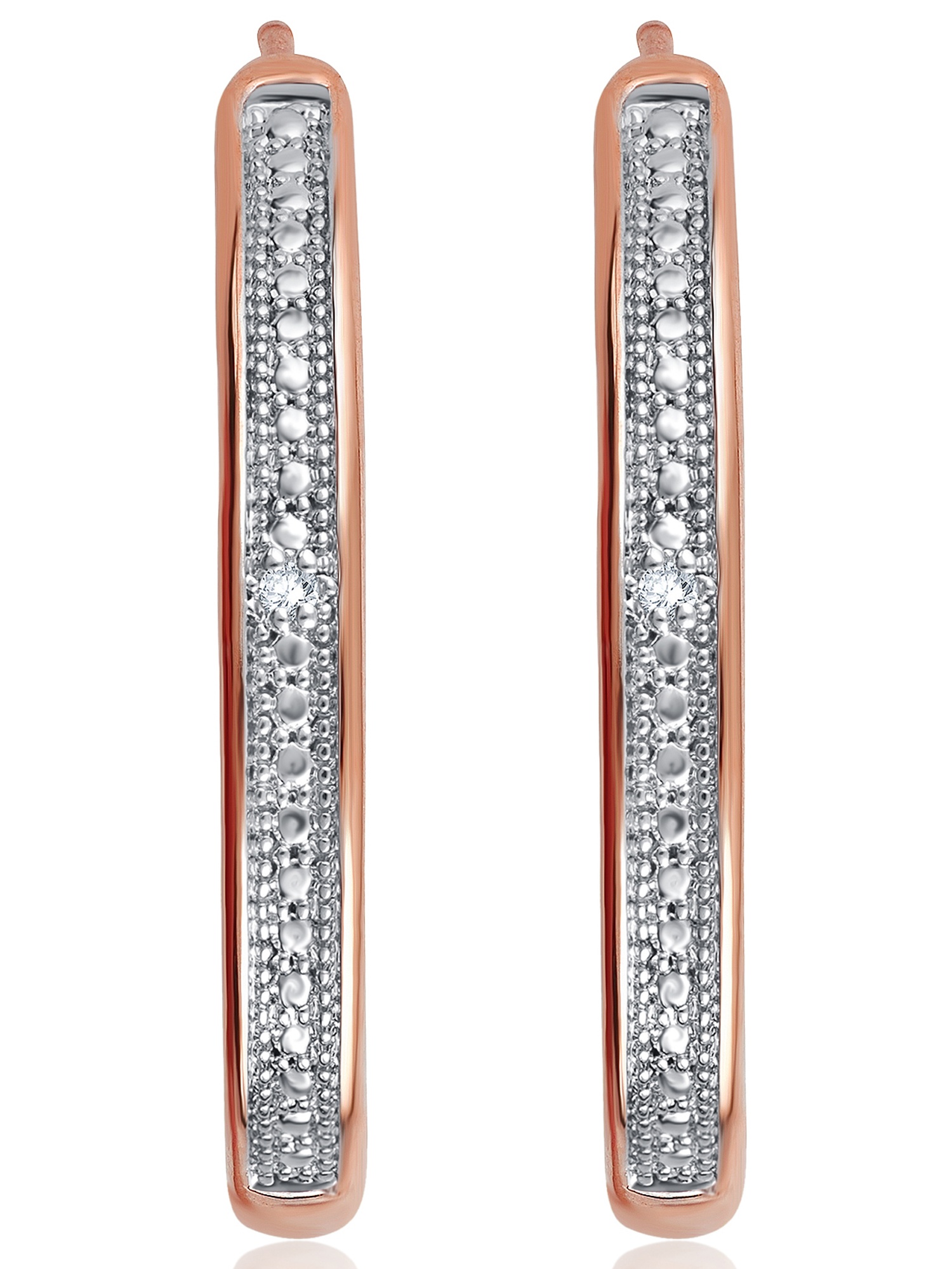 Arista Diamond Accent J-Shape Hoop Earrings in 14K Rose Gold Tone over Brass