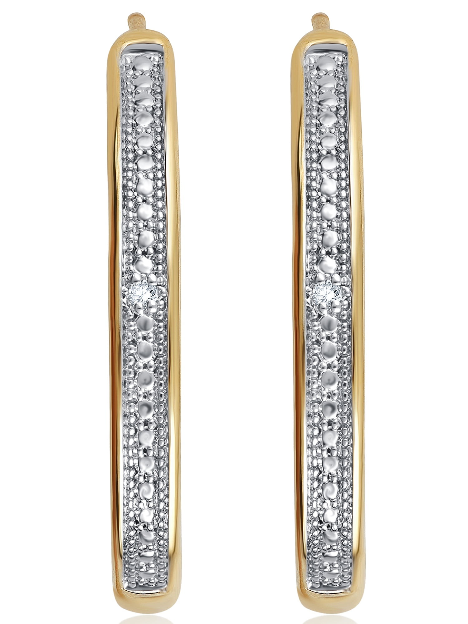 Arista Diamond Accent J-Shape Hoop Earrings in 14K Yellow Gold Tone over Brass