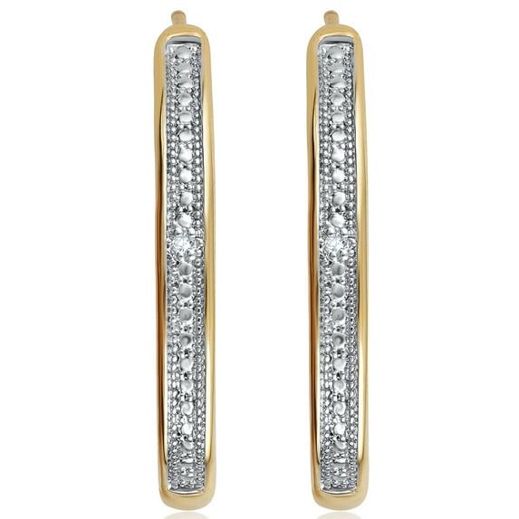 Arista Diamond Accent J-Shape Hoop Earrings in 14K Yellow Gold Tone over Brass