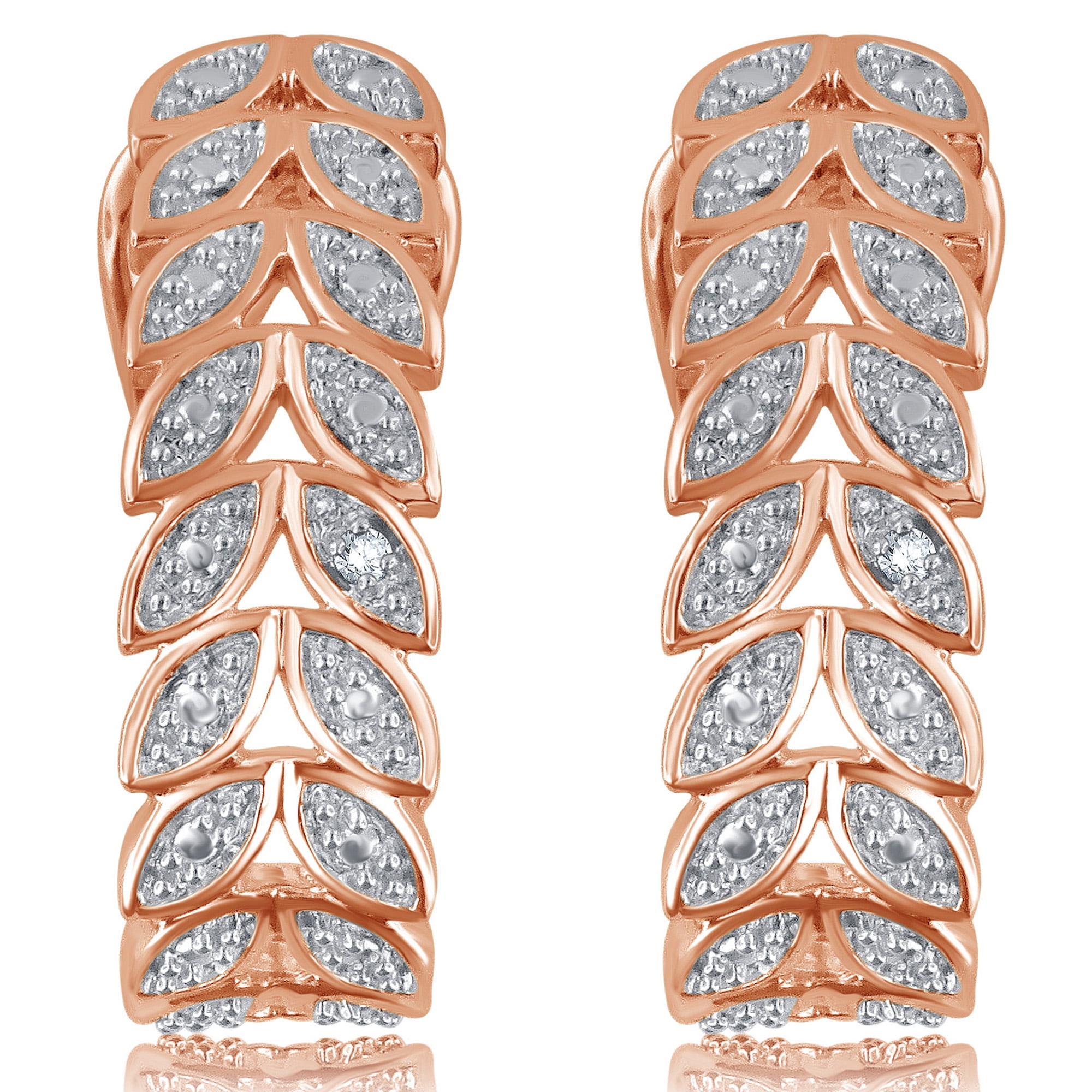 Arista Diamond Accent Leaf Hoop Earrings in 14K Rose Gold Tone over Brass