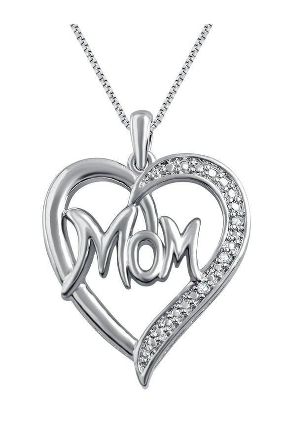 Diamond Accent Love Mom Heart Pendant Necklace in Brass