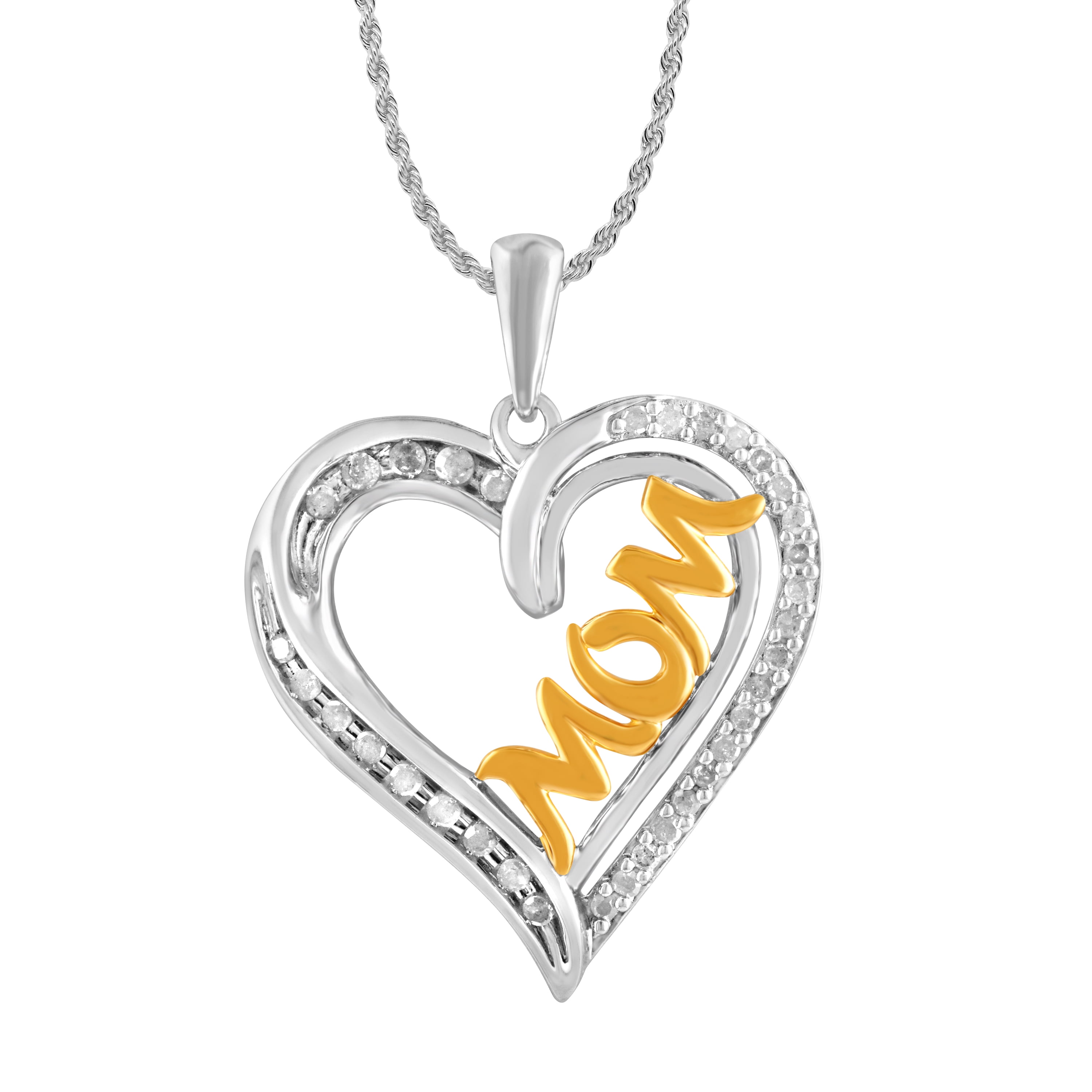 Arista Diamond Accent MOM Pendant Necklace in Two Tone Sterling Silver, 18"