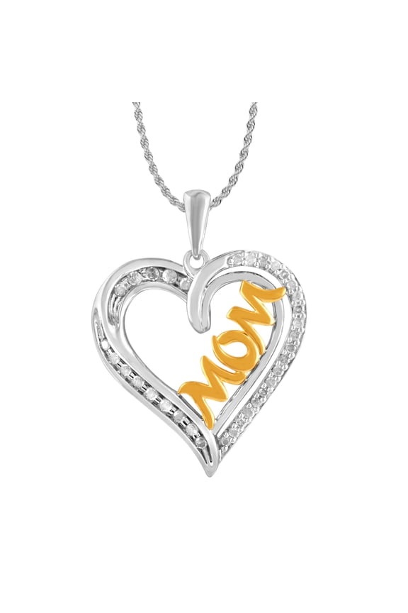 Diamond Accent MOM Pendant Necklace in Two Tone Sterling Silver, 18"