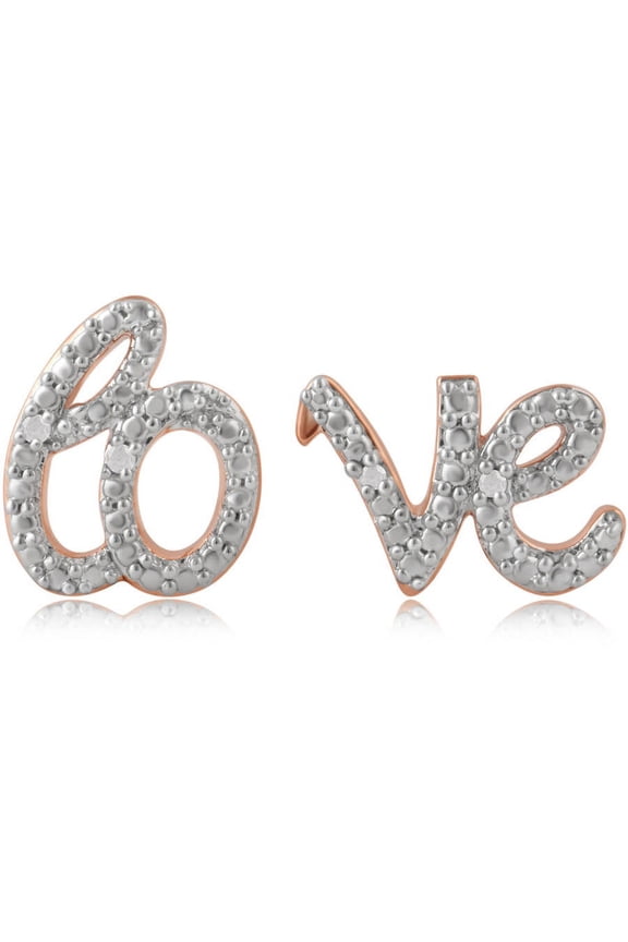 Diamond Accent Rose Gold-Tone "LO" and "VE" Overlay Earrings