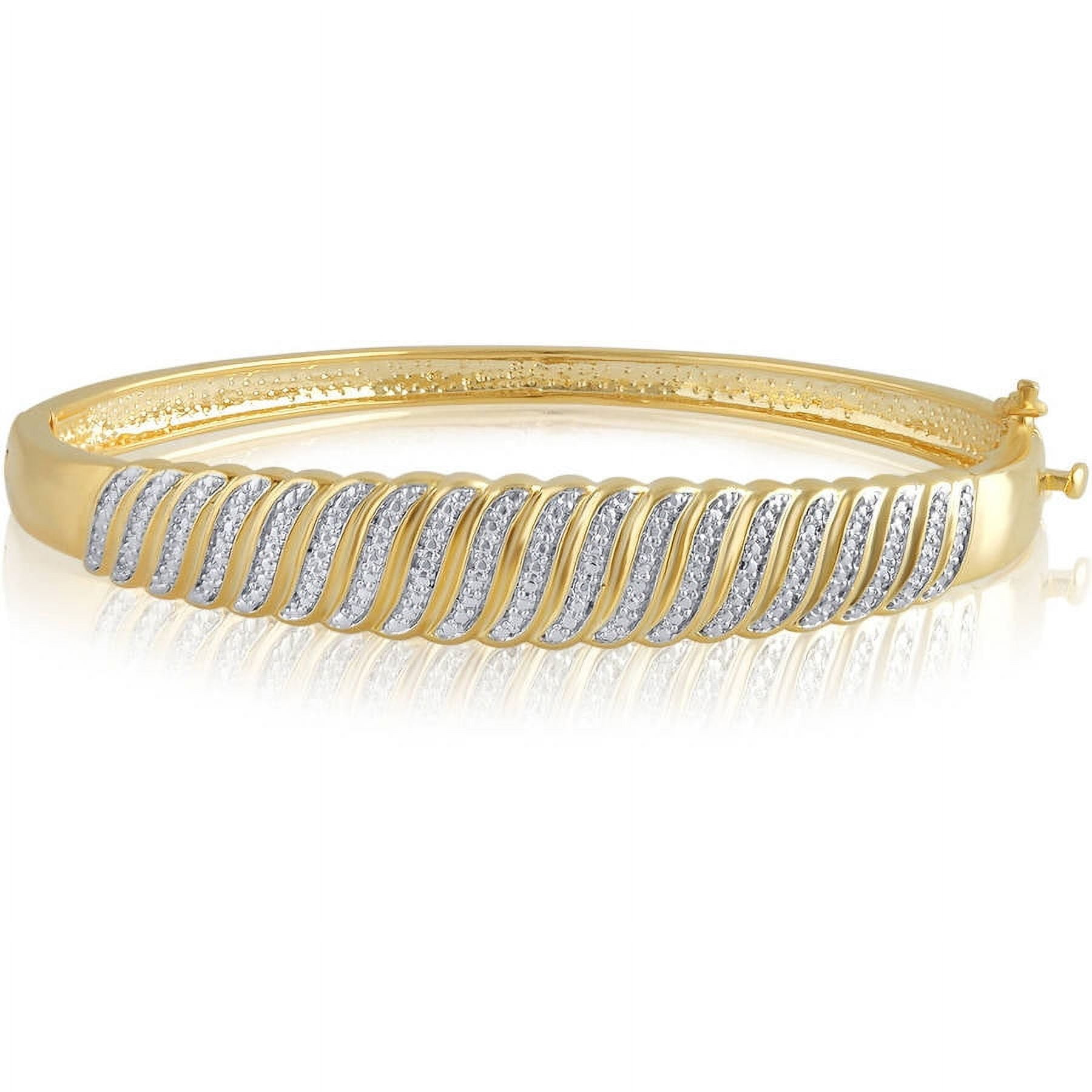 Arista Diamond Accent S Design Fashion Bangle in 14K Yellow Gold Plated Brass