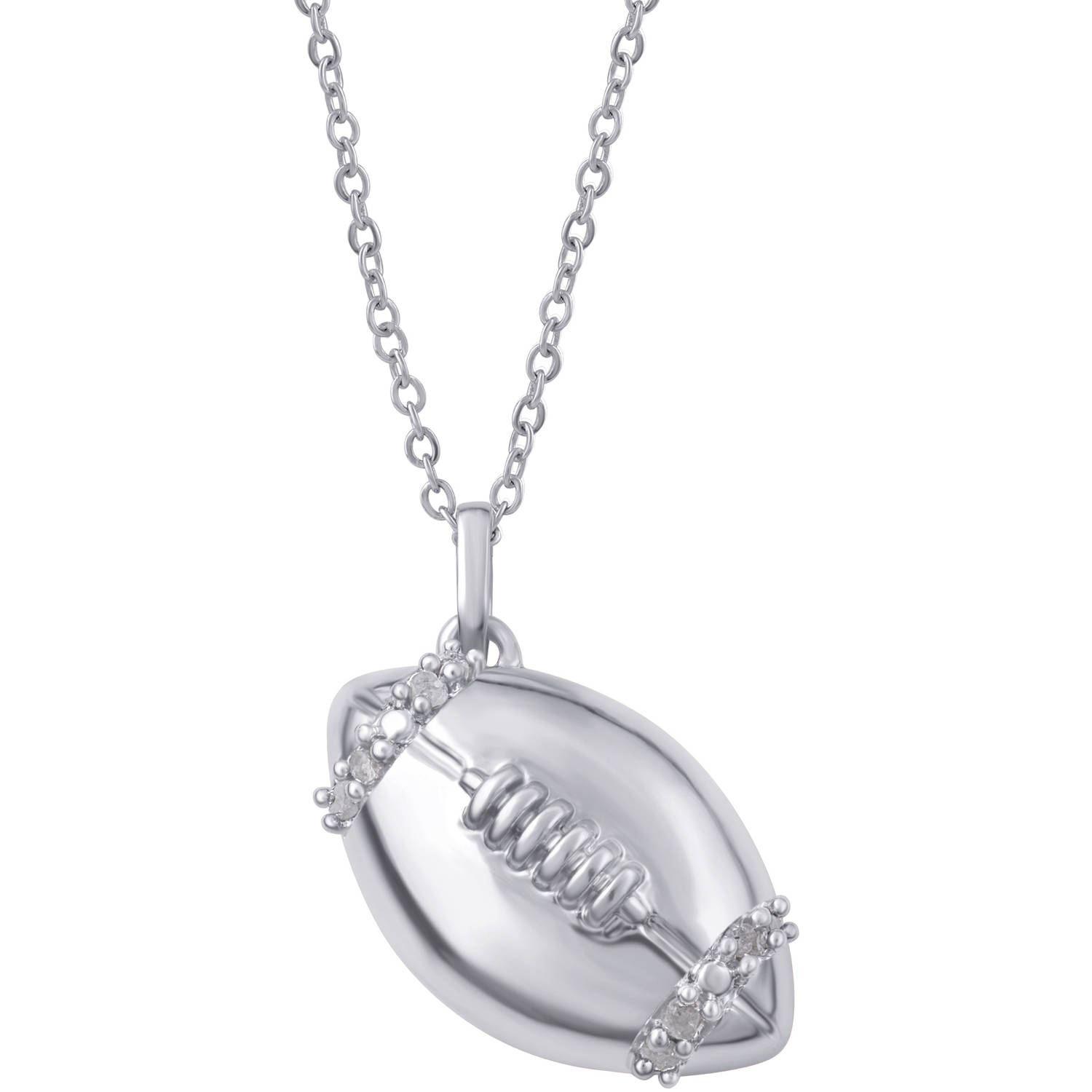 Arista Diamond Accent Silver Tone American Football Pendant in Brass, 18"
