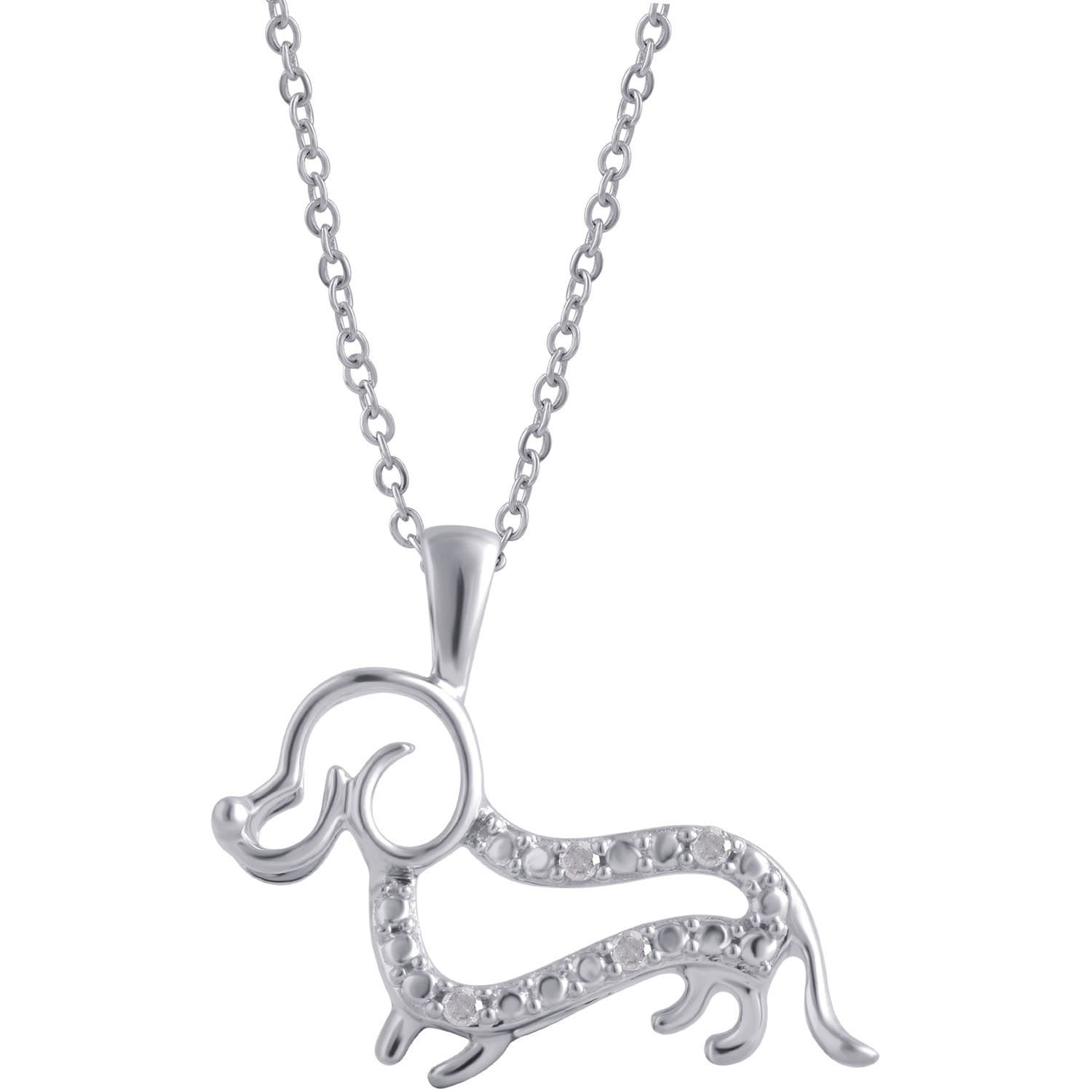 Arista Diamond Accent Silver Tone Puppy Pendant in Brass, 18"