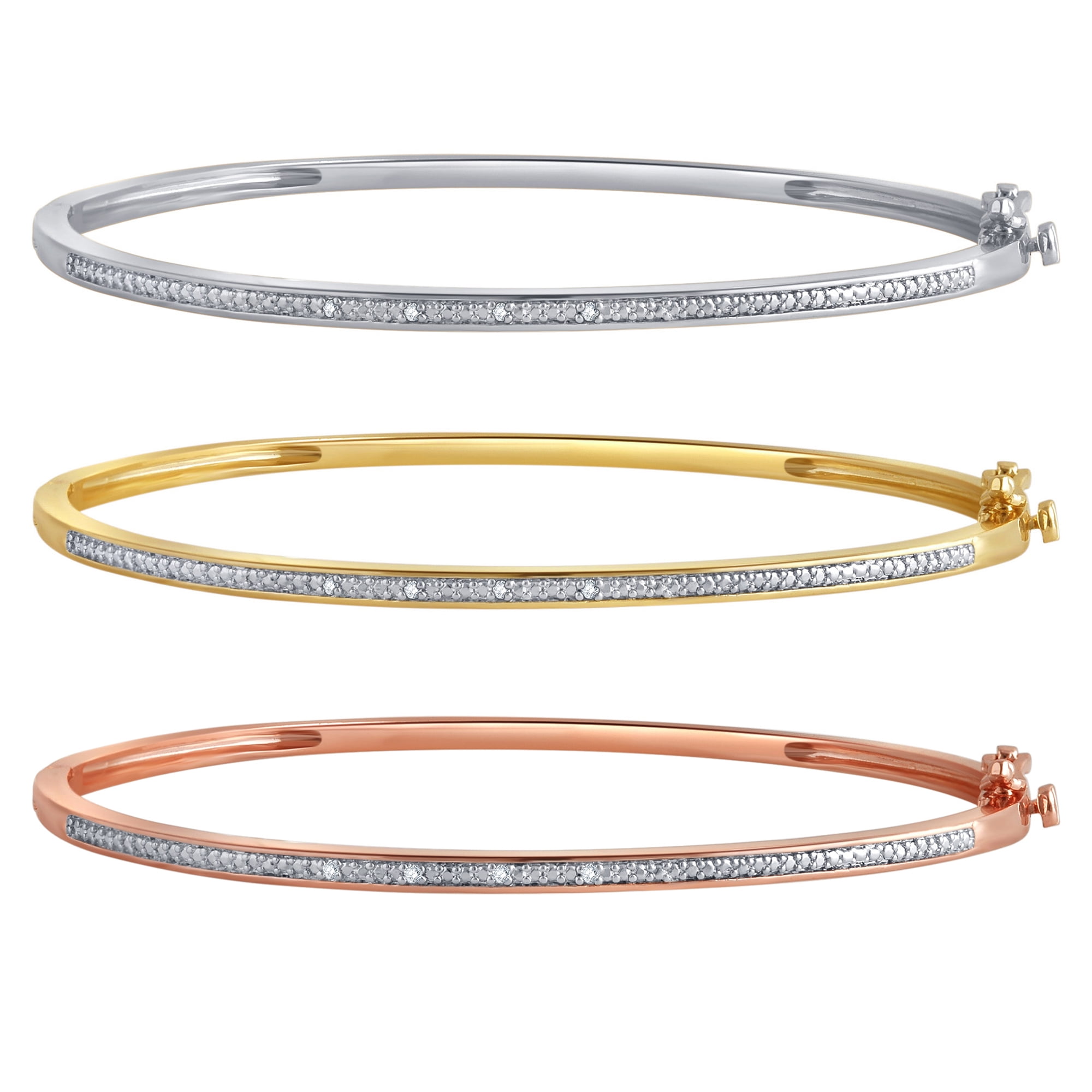 Arista Diamond Accent Silvertone and 14K Gold over Brass Fashion 3-Bangle Set.
