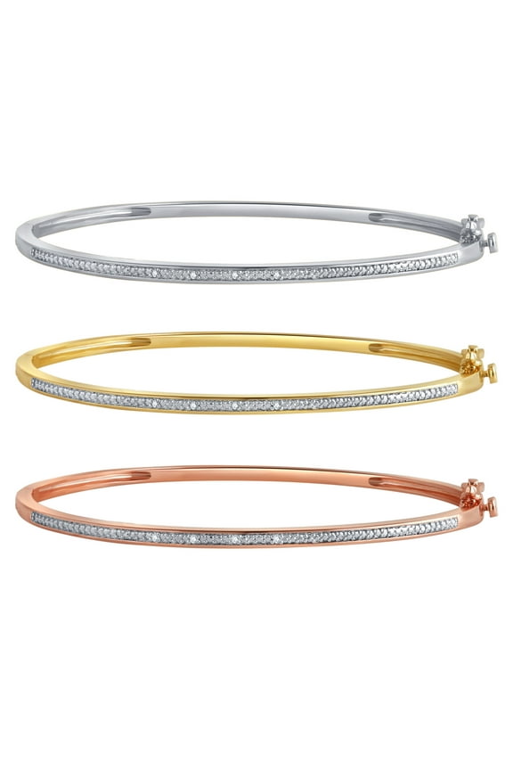 Diamond Accent Silvertone and 14K Gold over Brass Fashion 3-Bangle Set.