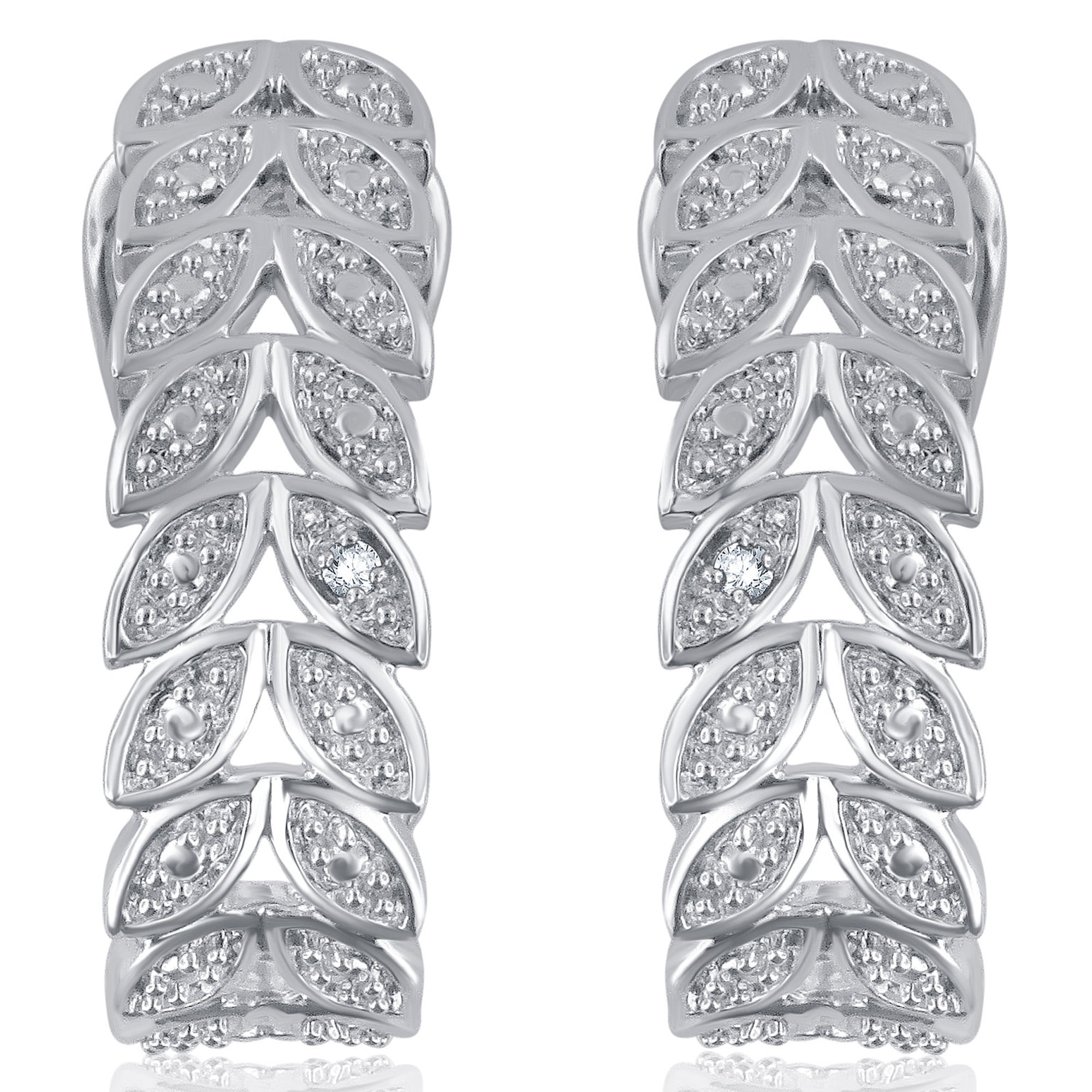 Arista Diamond Accent Silvertone over Brass Leaf Hoop Earrings.