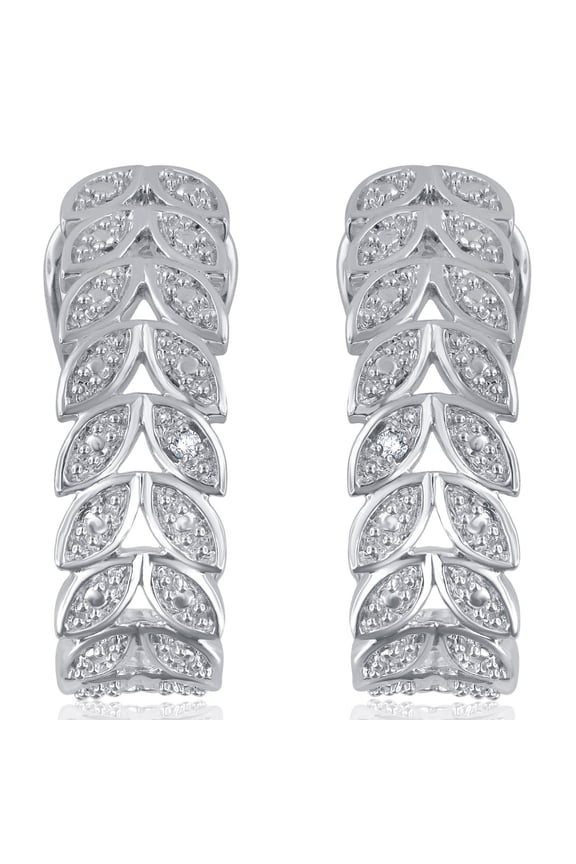 Diamond Accent Silvertone over Brass Leaf Hoop Earrings.