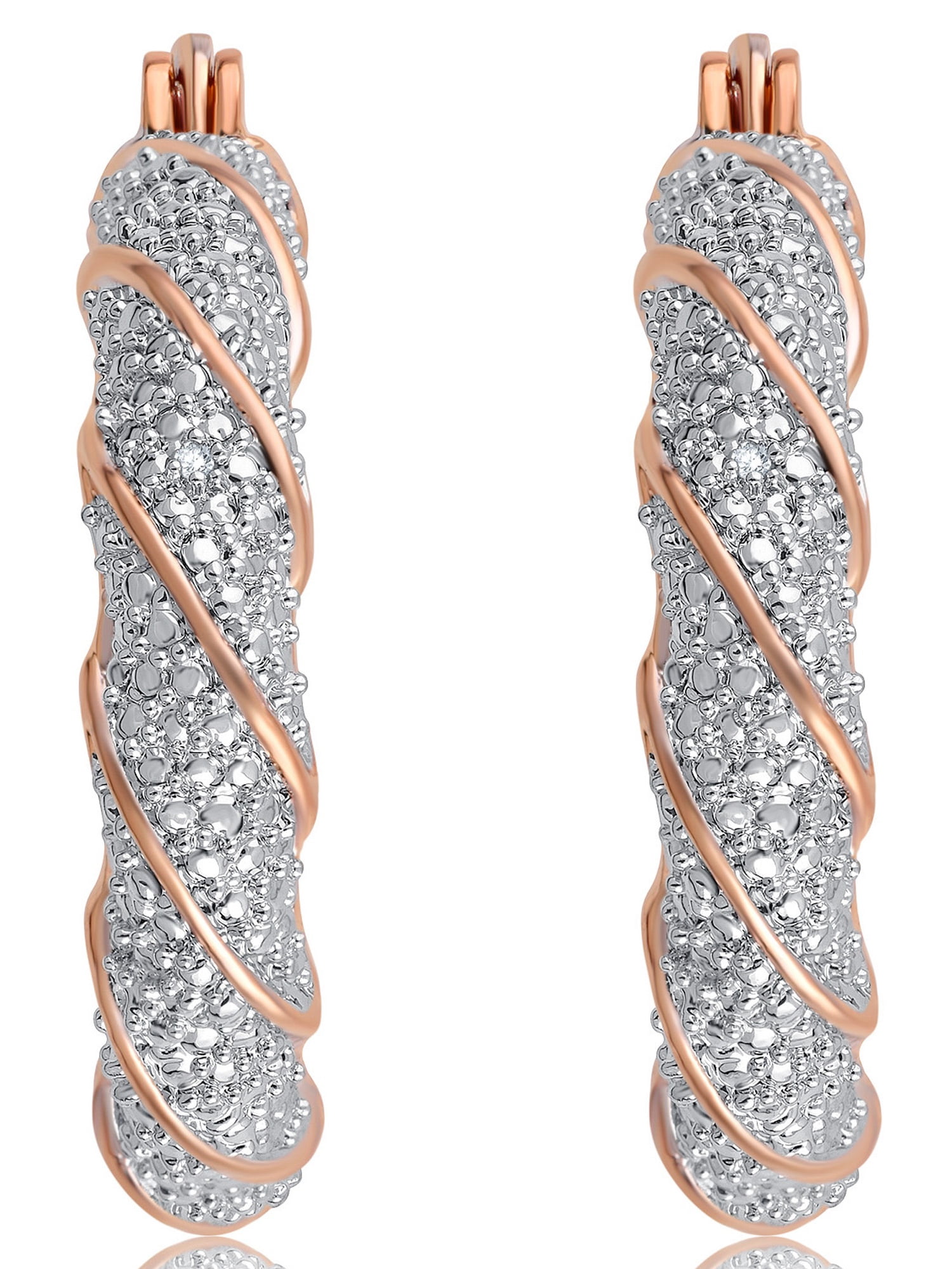 Arista Diamond Accent Twisted Hoop Earrings in 14K Rose Gold Tone over Brass
