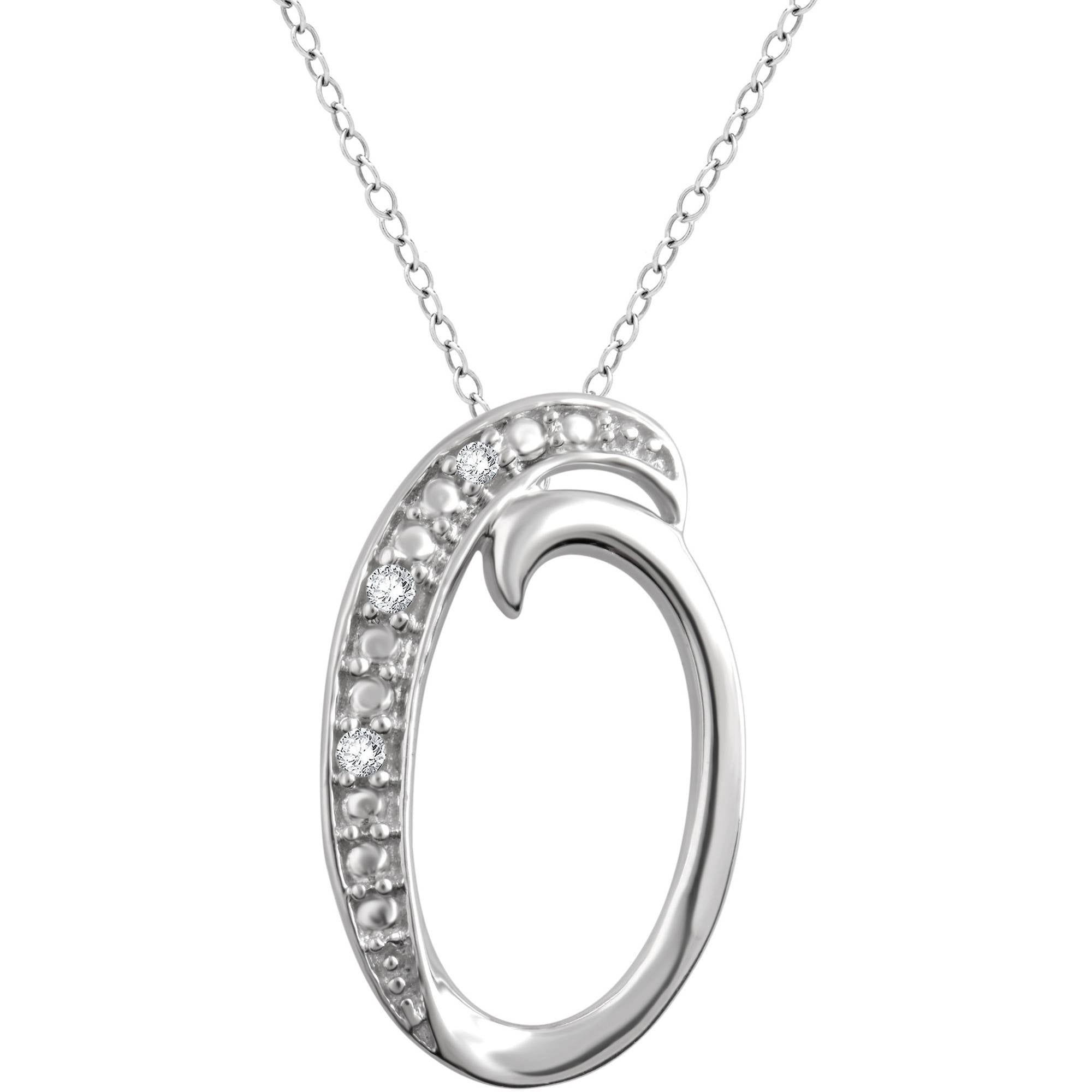 Arista Diamond Accent White "O" Initial Women's Pendant in Sterling Silver, 18"