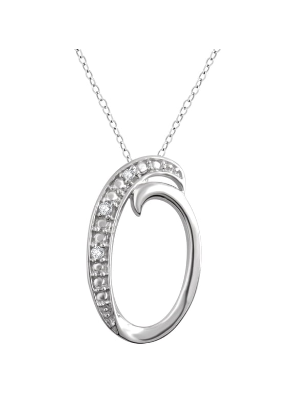 Diamond Accent White "O" Initial Women's Pendant in Sterling Silver, 18"