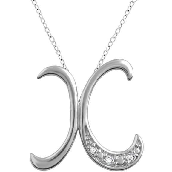 Arista Diamond Accent White "X" Initial Women's Pendant in Sterling Silver, 18"