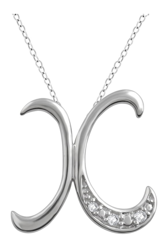 Diamond Accent White "X" Initial Women's Pendant in Sterling Silver, 18"