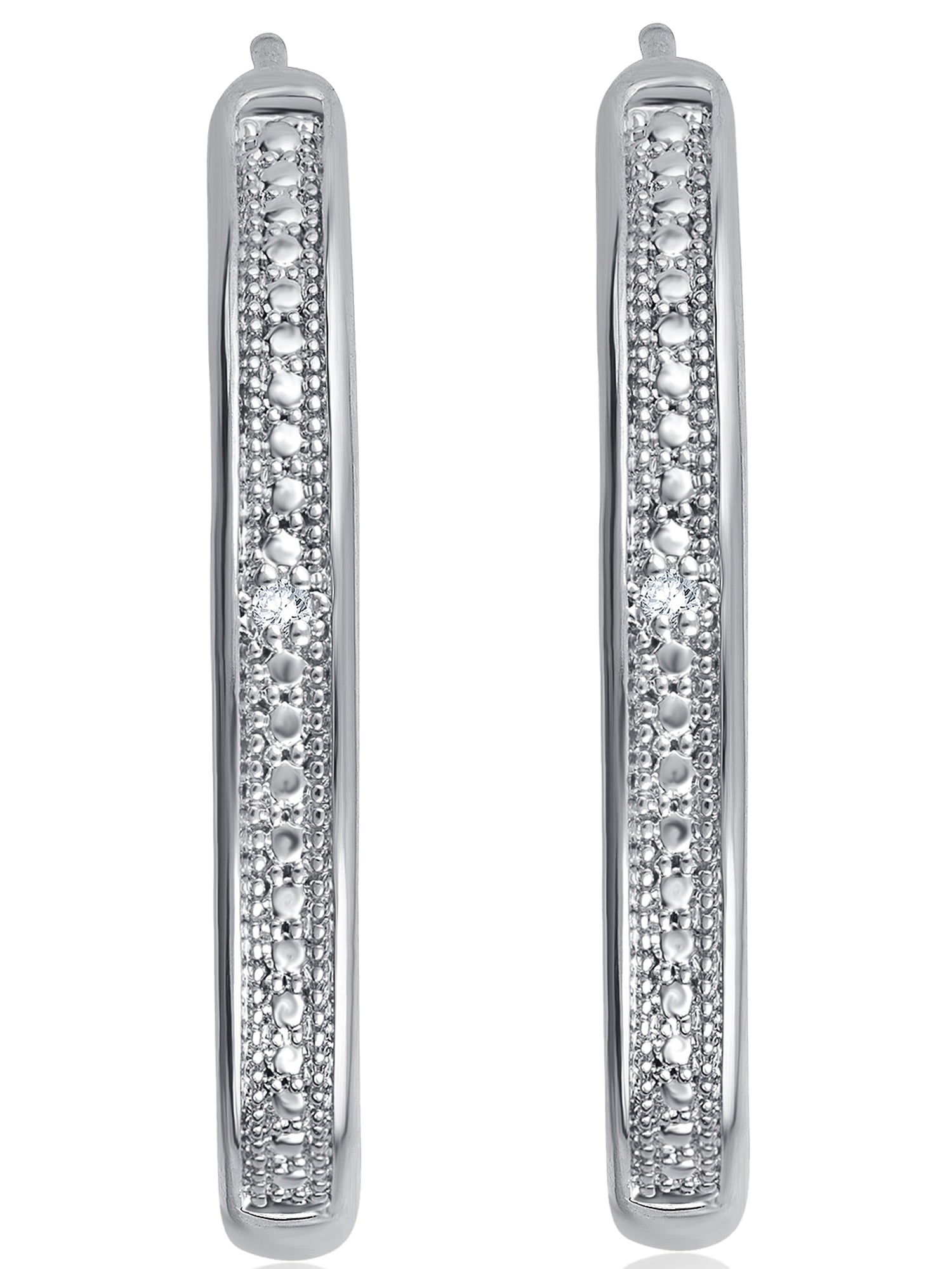 Arista Diamond Accent Women's J-Shape Hoop Earrings in Silver tone over Brass