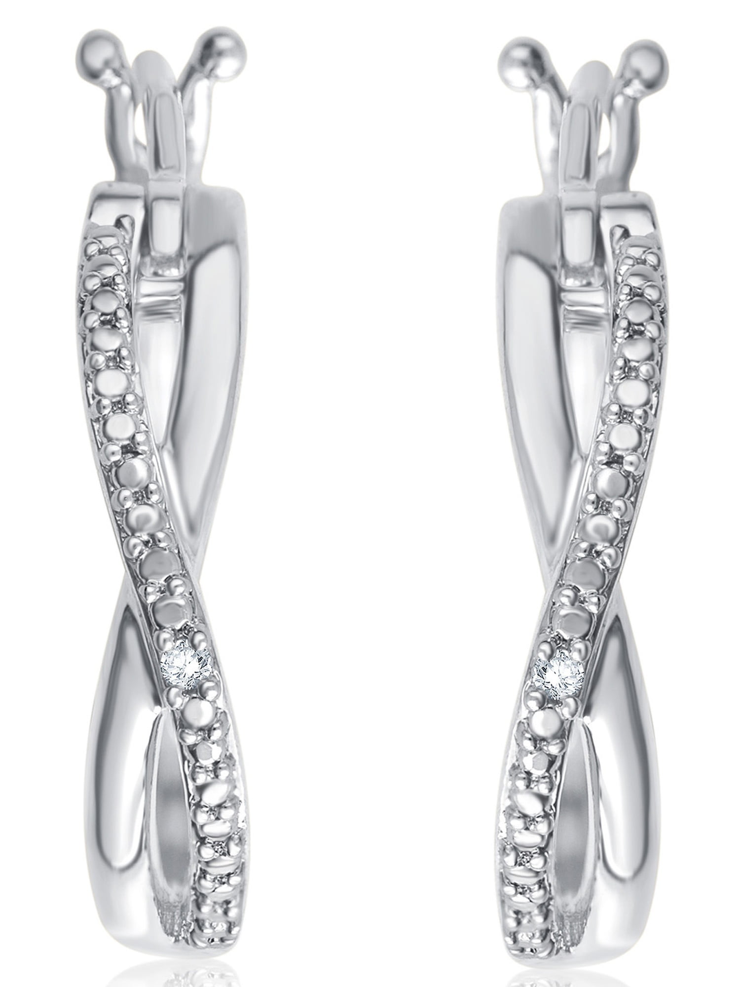 Arista Diamond Accent Women's Twisted Hoop Earring in Silver tone over Brass